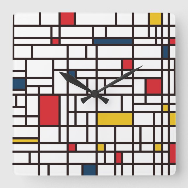 Relógio Quadrado Mondrian De Stijl (Frente)