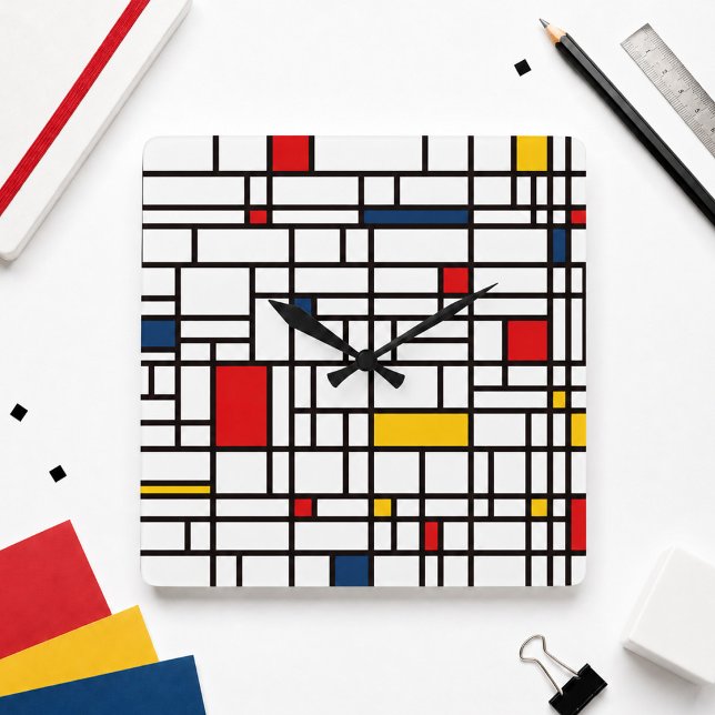 Relógio Quadrado Mondrian De Stijl (Criador carregado)