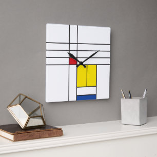 Relógio Quadrado Mondrian II Minimalista De Stijl Modern Art Design