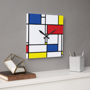 Relógio Quadrado Mondrian Minimalist Geometric De Stijl Modern Art