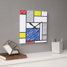 Relógio Quadrado Mondrian Scribbles Minimalist De Stijl Modern Art