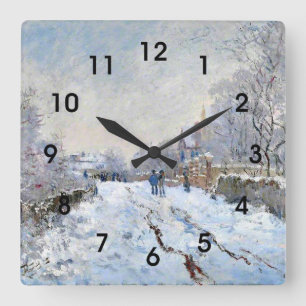Relógio Quadrado Monet - Cena de Neve em Argenteuil