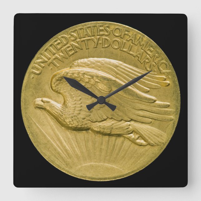 Relógio Quadrado Money de Dupla Águia, 1907, com Peça Dourada de 20 (Frente)