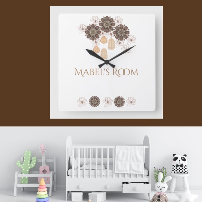 Relógio Quadrado Monograma da Boho Floral Girl (Criador carregado)