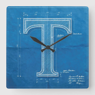 Relógio Quadrado Monograma de Blueprint da Letra T
