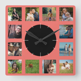 Relógio Quadrado Monograma de Colagem de Fotos da Família