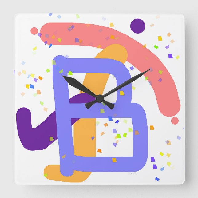 RELÓGIO QUADRADO MONOGRAMA DE LIBERDADE INICIAL B (Frente)