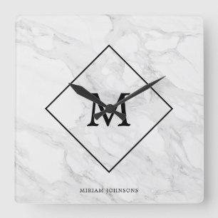 Relógio Quadrado Monograma de mármore moderno
