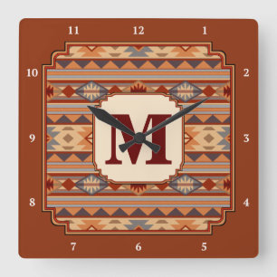 Relógio Quadrado Monograma Design Tan do Sudoeste