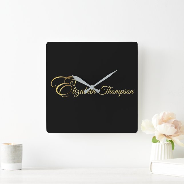 Relógio Quadrado Monograma - Letra E Cavalo em ouro (Lar)