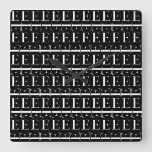 Relógio Quadrado Monograma - Letra Inicial E, Escolher Cor de Fundo