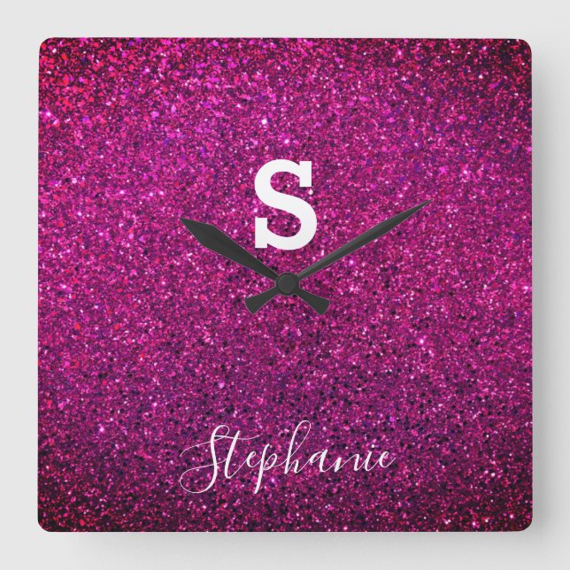 Relógio Quadrado Monograma Nome inicial Trendência da Largura Rosa  (Frente)