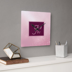 Relógio Quadrado Monograma ombre suave feminino rosa menina com bri