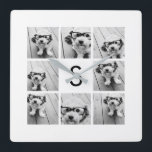 Relógio Quadrado Monograma personalizado de 8 imagens preto e branc<br><div class="desc">Você pode usar fotos do Instagram para este design. Use 8 fotos quadradas para criar um presente exclusivo e pessoal. Ou você pode ficar com o filhote de hipster e fazer uma marca de tendências. Se precisar ajustar as fotos,  clique na ferramenta personalizar para fazer alterações.</div>