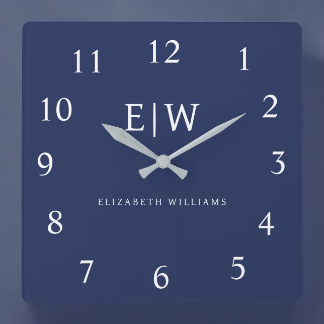 Relógio Quadrado Monograma Simples Profissional Elegante Minimalist (Criador carregado)