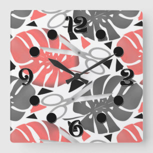 Relógio Quadrado Monstera impressão tropical deixa tesoura exo selv