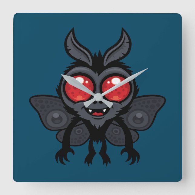 Relógio Quadrado Monstro Cryptid Mothman Sinistro Fofo (Frente)