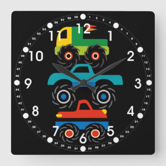 Relógio Quadrado Monstro legal Trucks Vermelhos Vermelhos Azuis Pre