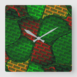 Relógio Quadrado Montagem de imagem abstrato com vermelho, verde, a