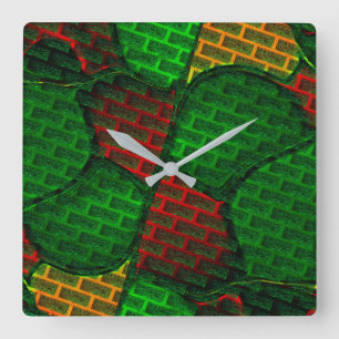 Relógio Quadrado Montagem de imagem abstrato com vermelho, verde, a