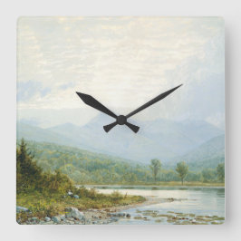 Relógio Quadrado Montanha Creek Fine Art Watercolor Landscape