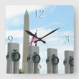 Relógio Quadrado Monumento a Washington e Memorial da II Guerra Mun