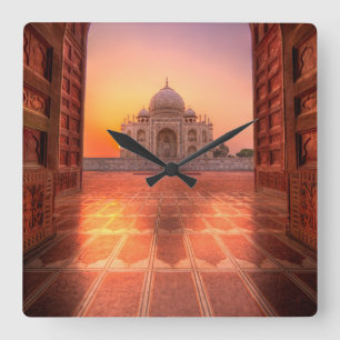 Relógio Quadrado Monumentos Taj Mahal, Índia à Sunset