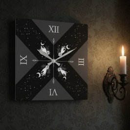 Relógio Quadrado Moody Black Silver Witchy Goth Home Décor