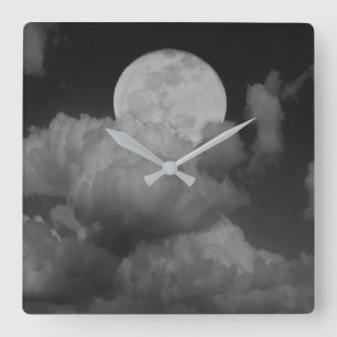 Relógio Quadrado Moon & Clouds Over Kansas
