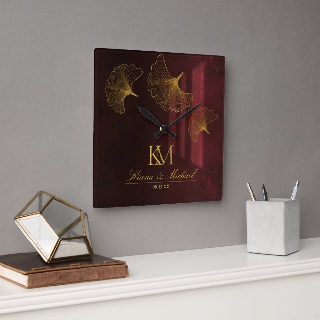 Relógio Quadrado Moonlight Romance Burgundy ID881 (Escritório)