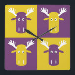 Relógio Quadrado Moose Head Pop Art wall clock<br><div class="desc">A cute & funny moose head pattern. See my store for other items with this design.</div>