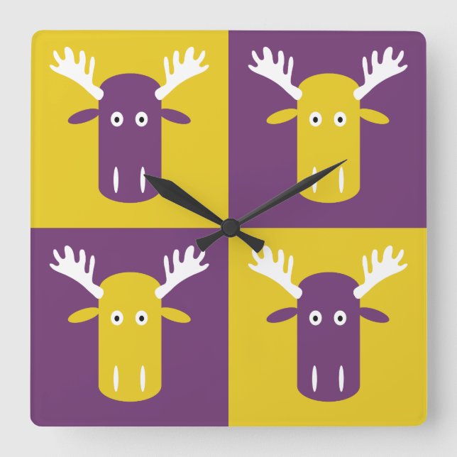 Relógio Quadrado Moose Head Pop Art wall clock (Frente)