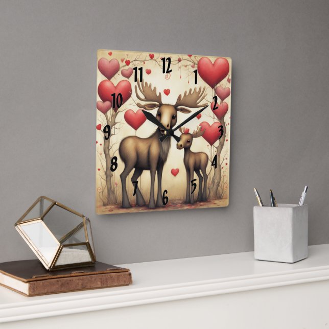 Relógio Quadrado Moose Love 2 (Escritório)