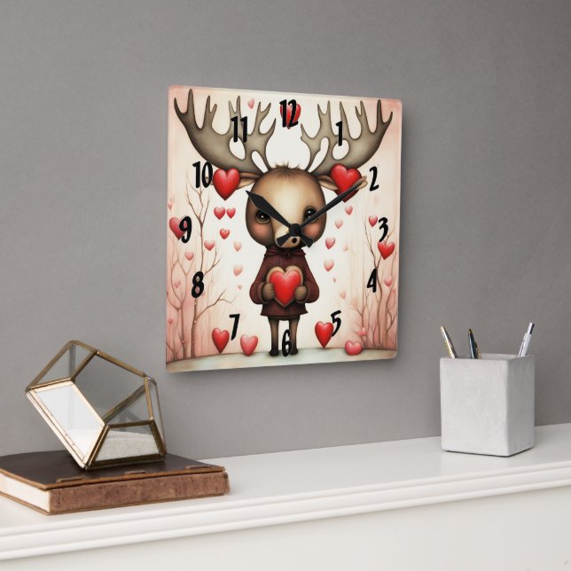 Relógio Quadrado Moose Love 3 (Escritório)