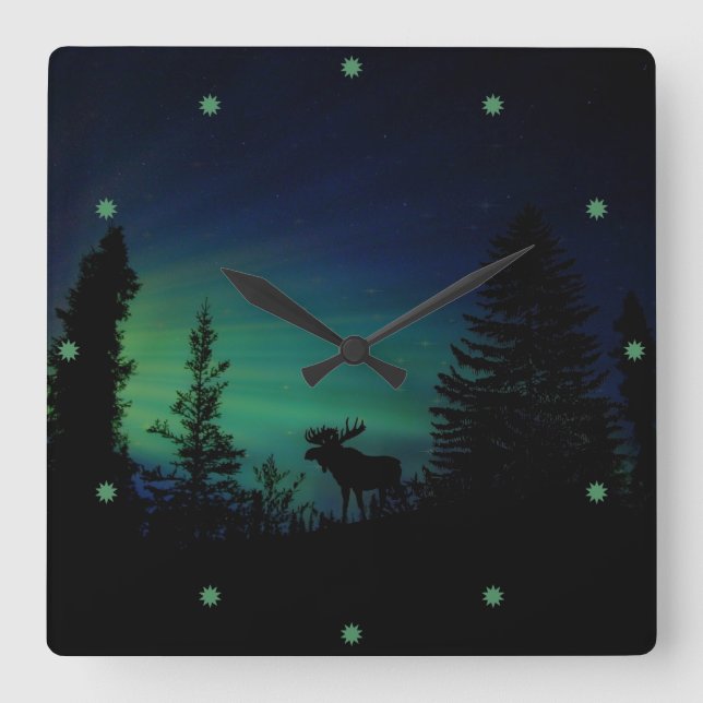 Relógio Quadrado Moose Silhouette in the Twilght (Frente)