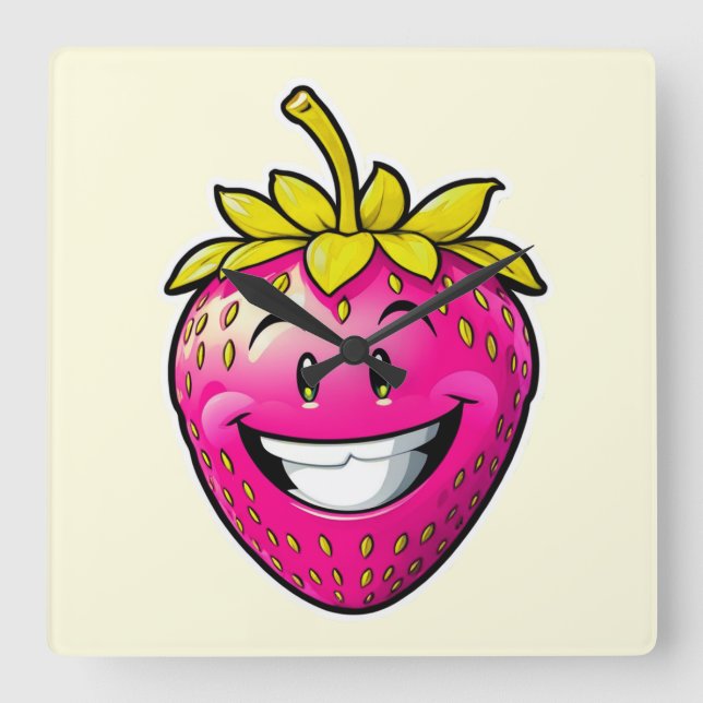 Relógio Quadrado Morango Rosa (Frente)