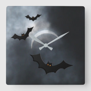 Relógio Quadrado Morcegos De Halloween Spooky No Eclipse