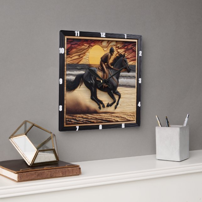 Relógio Quadrado Morgan Sand Race: Madeira queimada Artesanato (Escritório)