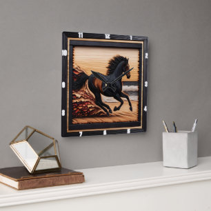 Relógio Quadrado Morgan Tide Gallop: Textura de madeira queimada.