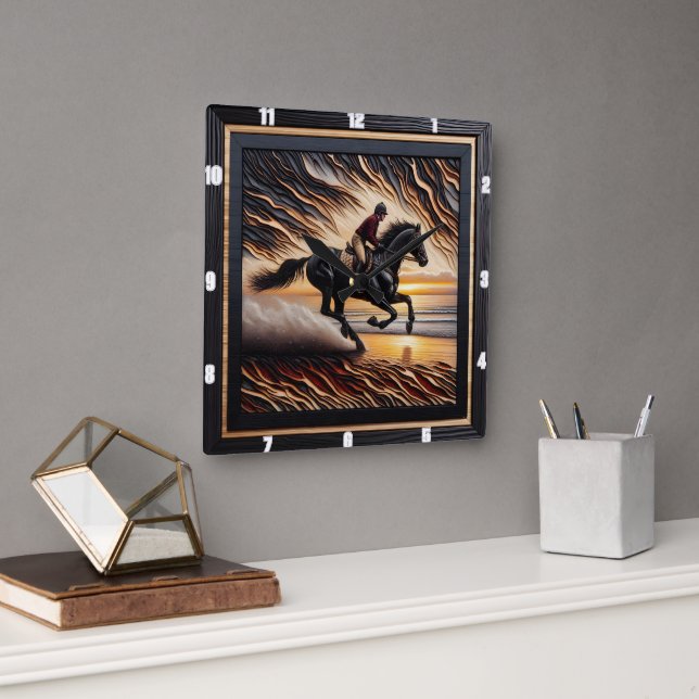 Relógio Quadrado Morgan Water Gallop: Trabalho de arte Charred Grai (Escritório)