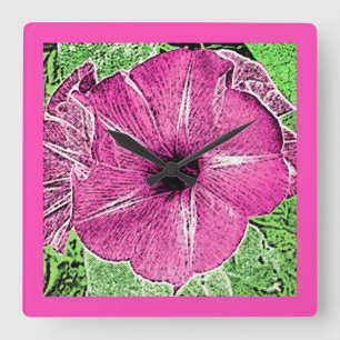 Relógio Quadrado Morning Glory Block Impressão - fuchsia rosa