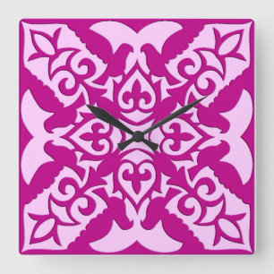 Relógio Quadrado Moroccan tile - magenta and pink