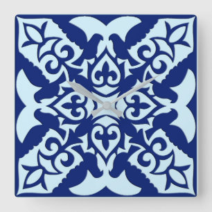 Relógio Quadrado Moroccan tile - navy and light blue