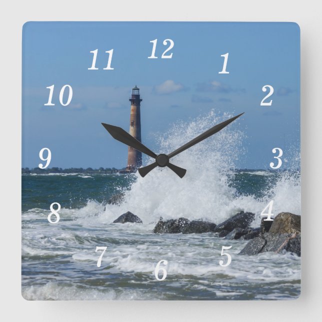 Relógio Quadrado Morris Island Lighthouse Splash Wall Clock (Frente)