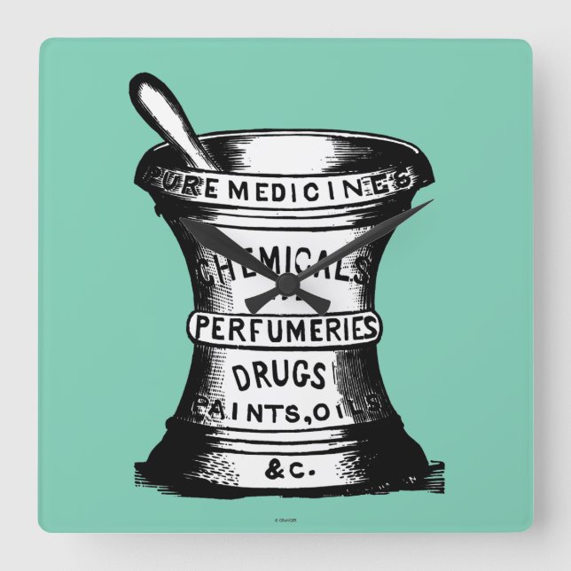 Relógio Quadrado Morteiro E Pestle (Frente)