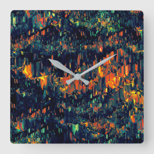 Relógio Quadrado Mosaico abstrato de fogueira deslocada em verde