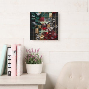 Relógio Quadrado Mosaico Abstrato de Natal Futurista de Luxo