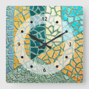 Relógio Quadrado Mosaico da pedra da pintura da aguarela + suas
