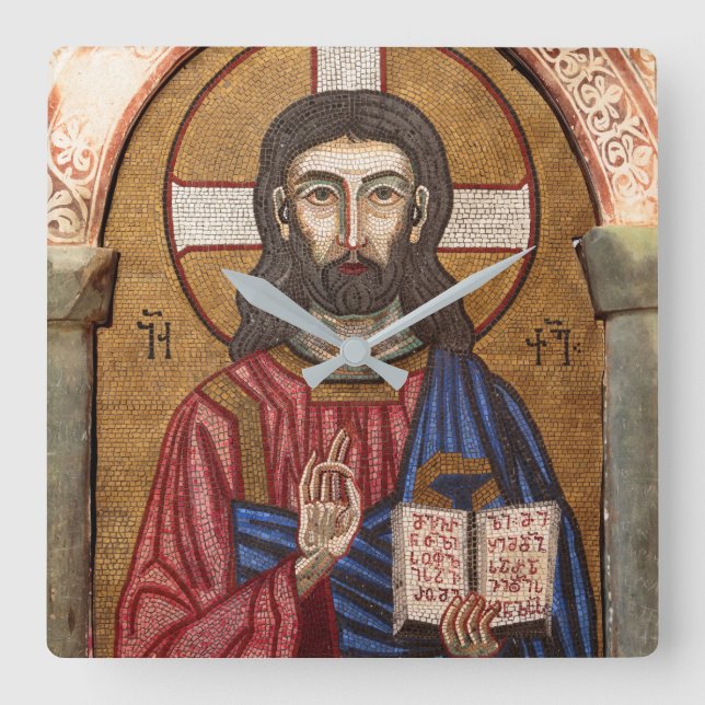Relógio Quadrado Mosaico de Jesus Antigo (Frente)