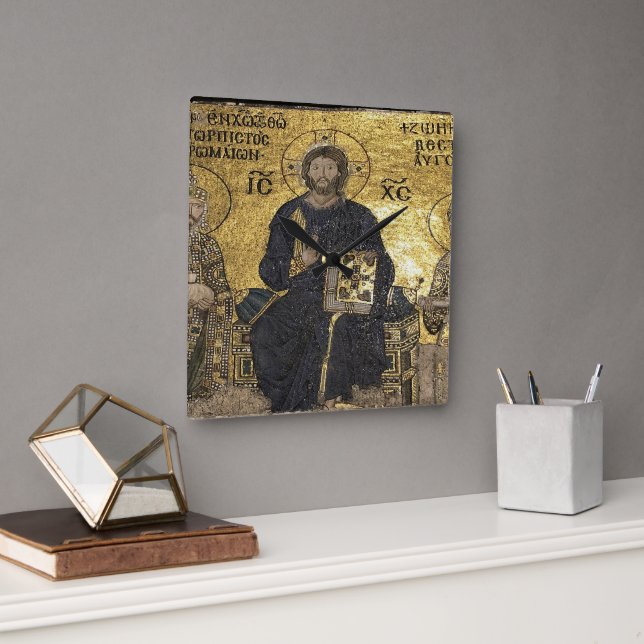 Relógio Quadrado Mosaico de Jesus em hagia sophiaWall Clock (Escritório)